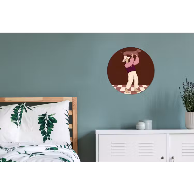 Mens - Hond - Dieren - Abstract - Roze Wandcirkel aluminium klein -slaapkamer