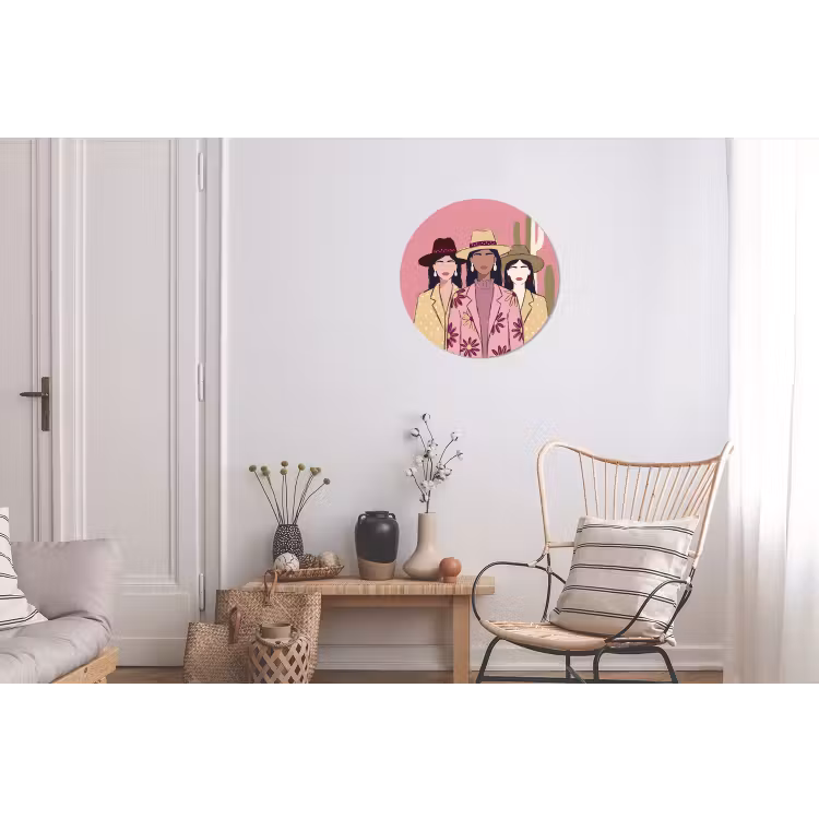 Mensen - Hoeden - Abstract - Roze - Portret Wandcirkel aluminium klein -woonkamer