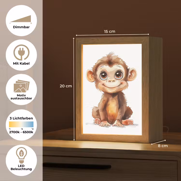 Aap - Baby - Jungle dieren Light Box met kabel (Kinderlampje) klein -USP_websiteoverzichtDE