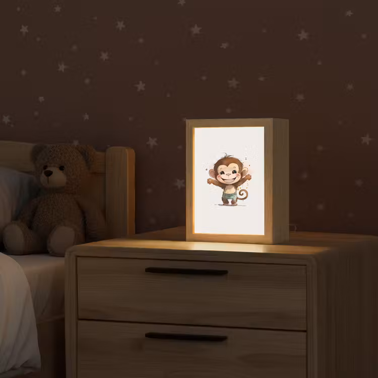 Aap - Bruin - Waterverf - Dieren - Meiden - Jongens Light Box met kabel klein -sfeer1_kind