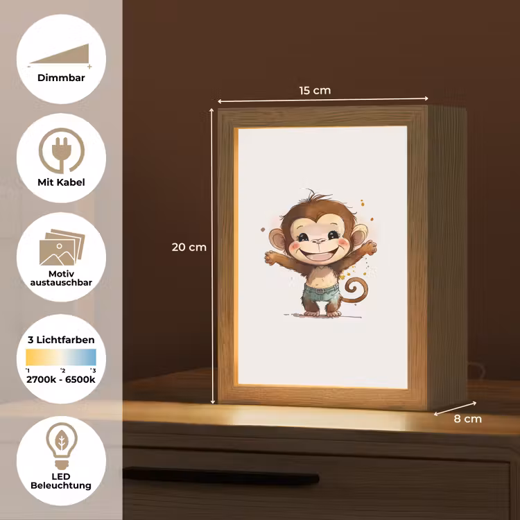 Aap - Bruin - Waterverf - Dieren - Meiden - Jongens Light Box met kabel (Kinderlampje) klein -USP_websiteoverzichtDE