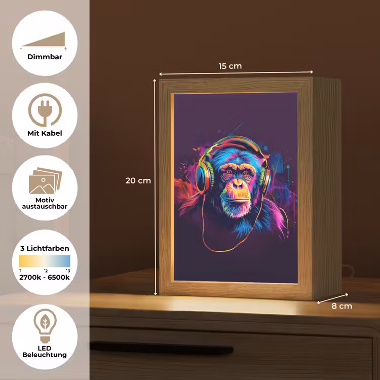 Aap - Koptelefoon - Muziek - Kleurrijk Light Box met kabel (Kinderlampje) klein -USP_websiteoverzichtDE
