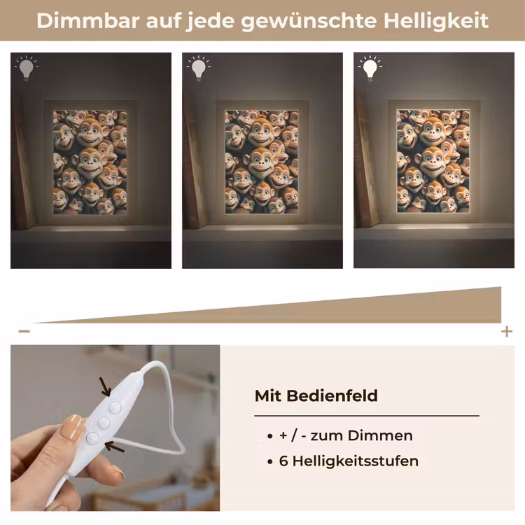 Aap - Dieren - Bruin - Design - Meiden - Jongens Light Box met kabel klein -USP_dimbaarDE