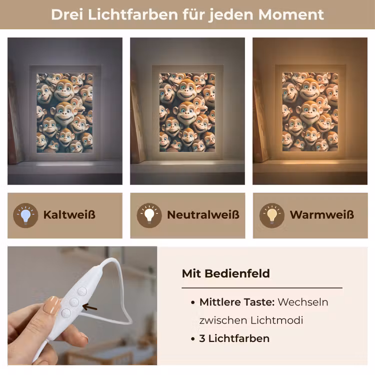 Aap - Dieren - Bruin - Design - Meiden - Jongens Light Box met kabel klein -USP_lichtkleurDE