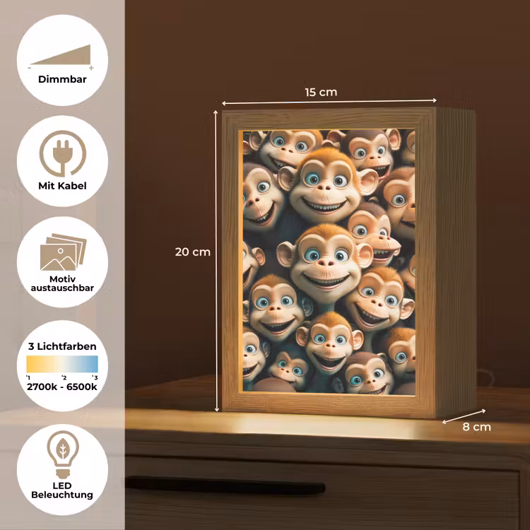 Aap - Dieren - Bruin - Design - Meiden - Jongens Light Box met kabel (Kinderlampje) klein -USP_websiteoverzichtDE