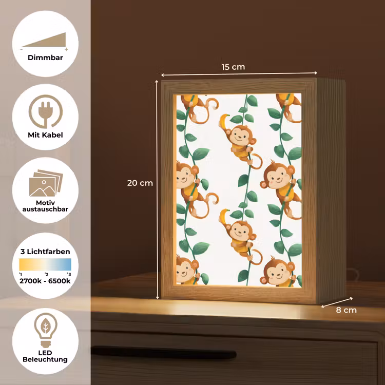 Apen - Lianen - Kleurrijk Light Box met kabel (Kinderlampje) klein 904 -USP_websiteoverzichtDE