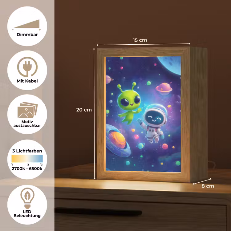 Alien - Astronaut - Ruimte - Planeten Light Box met kabel (Kinderlampje) klein -USP_websiteoverzichtDE