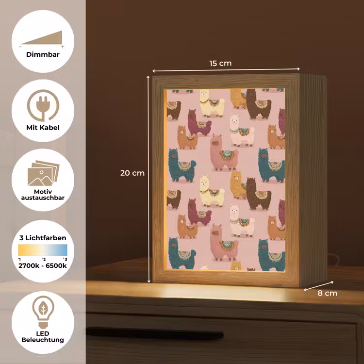 Alpaca's - Patroon - Kleurrijk Light Box met kabel (Kinderlampje) klein 904 -USP_websiteoverzichtDE