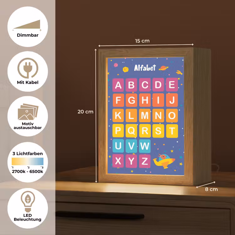 Alfabet - Educatief - Letters leren voor kinderen - Ruimte Light Box met kabel (Kinderlampje) klein -USP_websiteoverzichtDE