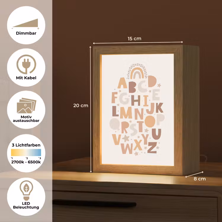 Alfabet - Sterren - Regenboog - Pastel kleuren - Educatief Light Box met kabel (Kinderlampje) klein -USP_websiteoverzichtDE
