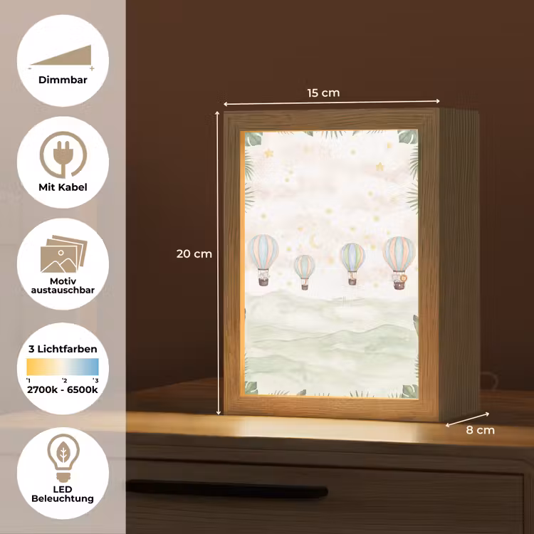 Aquarel - Luchtballonnen - Pastel Light Box met kabel (Kinderlampje) klein -USP_websiteoverzichtDE