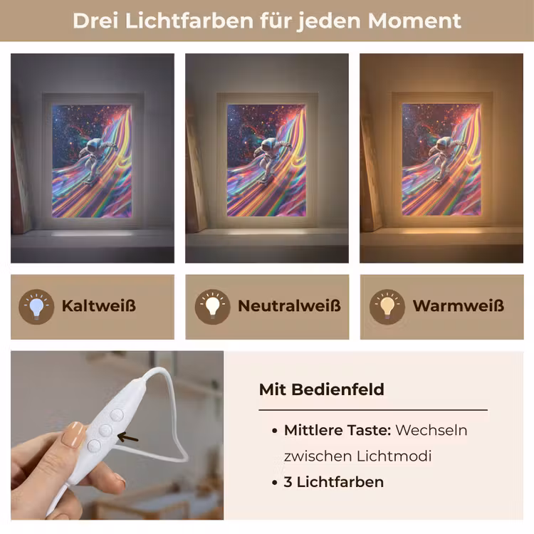 Astronaut - Ruimte - Skateboard - Kleurrijk Light Box met kabel klein -USP_lichtkleurDE