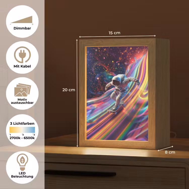 Astronaut - Ruimte - Skateboard - Kleurrijk Light Box met kabel (Kinderlampje) klein -USP_websiteoverzichtDE