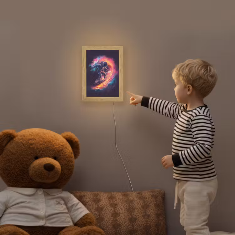 Astronaut - Ruimte - Surfen - Kleurrijk Light Box met kabel klein -sfeer4a_kind