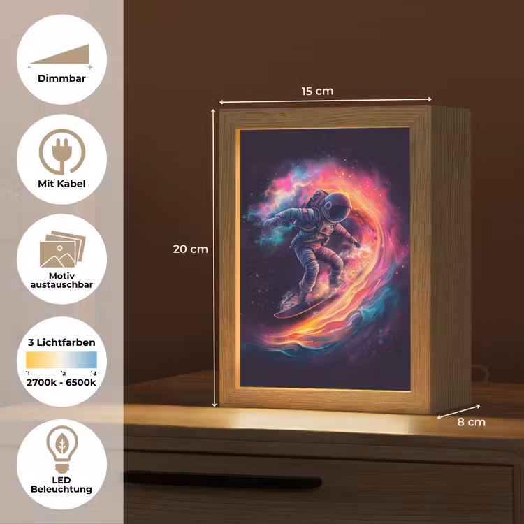 Astronaut - Ruimte - Surfen - Kleurrijk Light Box met kabel (Kinderlampje) klein -USP_websiteoverzichtDE