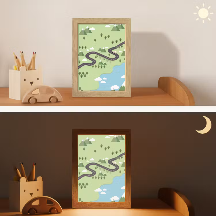 Auto - Bergweg - Natuur - Illustratie Light Box met kabel (Kinderlampje) klein -sfeer3_kind