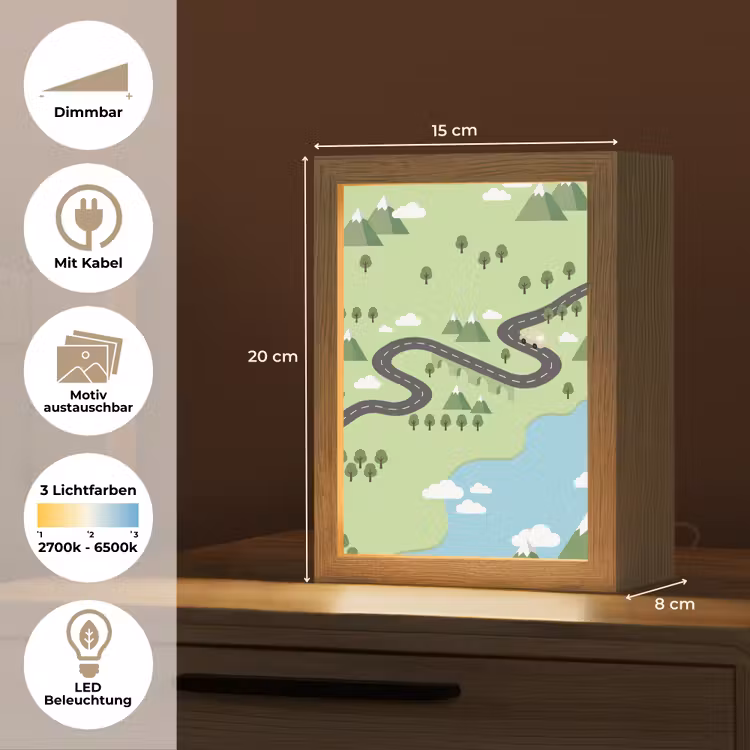 Auto - Bergweg - Natuur - Illustratie Light Box met kabel (Kinderlampje) klein -USP_websiteoverzichtDE