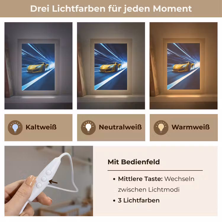 Auto - Geel - Race - Blauw Light Box met kabel klein -USP_lichtkleurDE