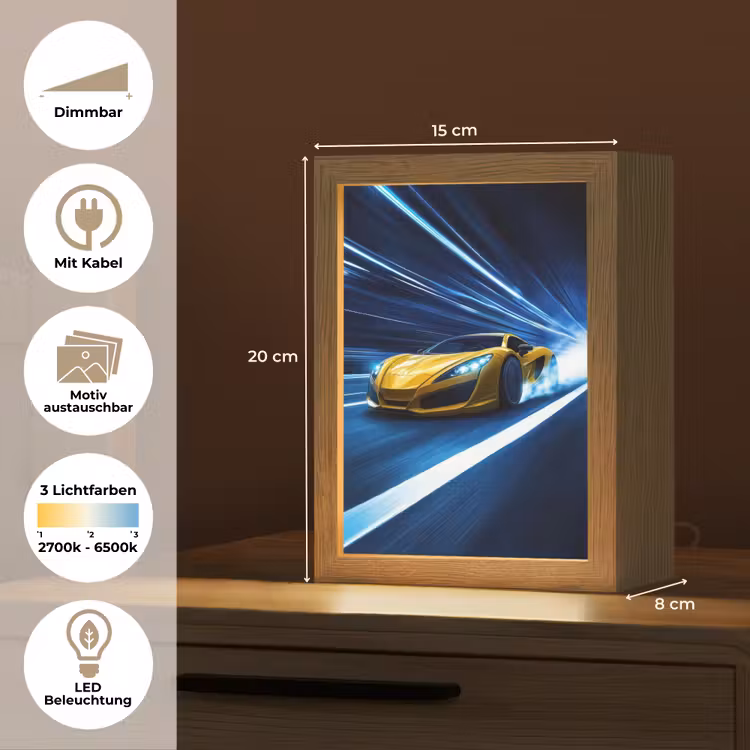 Auto - Geel - Race - Blauw Light Box met kabel (Kinderlampje) klein -USP_websiteoverzichtDE