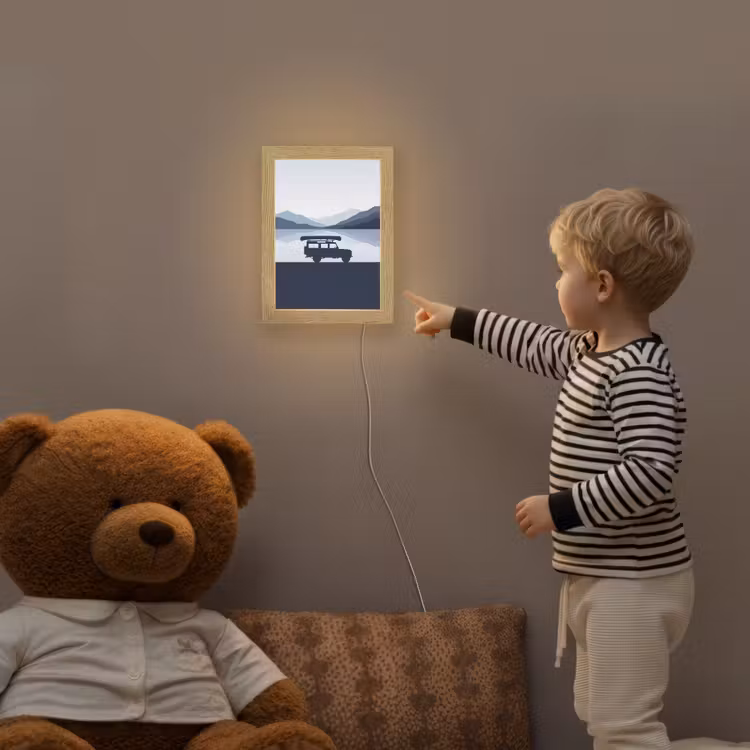 Auto - Meer - Bergen - Blauw Light Box met kabel (Kinderlampje) klein -sfeer4a_kind