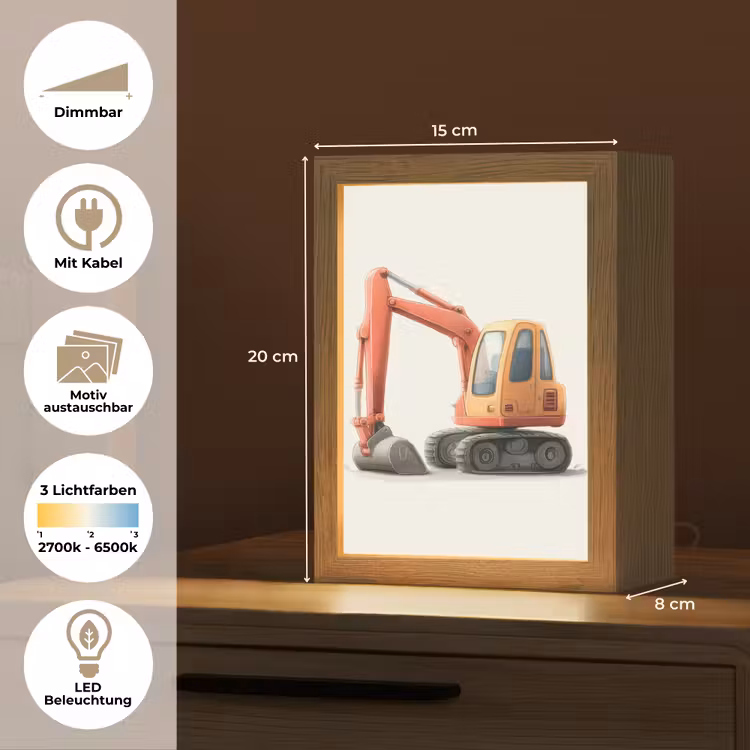 Graafmachine - Oranje - Illustratie - Minimalistisch Light Box met kabel (Kinderlampje) klein -USP_websiteoverzichtDE