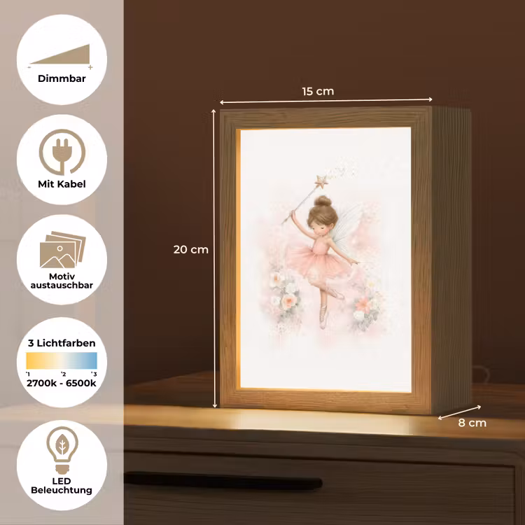 Ballerina - Fee - Bloemen - Roze Light Box met kabel (Kinderlampje) klein -USP_websiteoverzichtDE