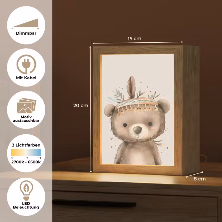 Beer - Boho - Indianentooi - Dieren Light Box met kabel (Kinderlampje) klein -USP_websiteoverzichtDE