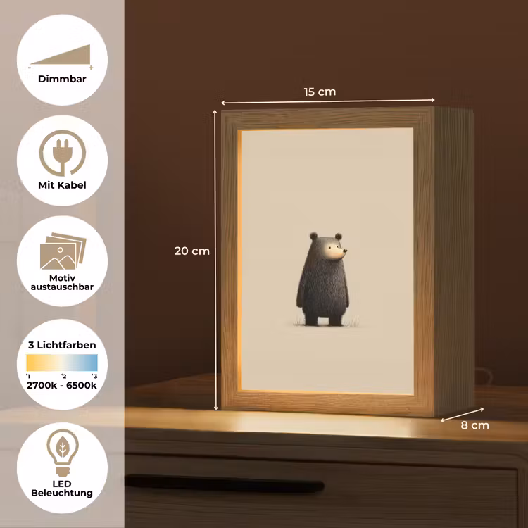 Beer - Donkerbruin - Minimalistisch Light Box met kabel (Kinderlampje) klein -USP_websiteoverzichtDE