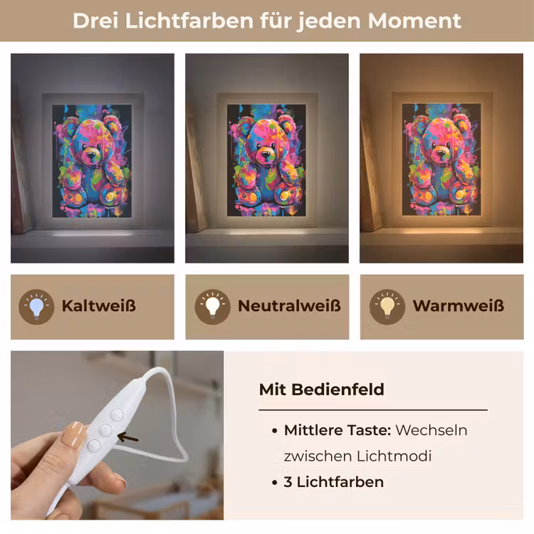 Beer - Verf - Kleurrijk - Knuffeldier Light Box met kabel klein -USP_lichtkleurDE