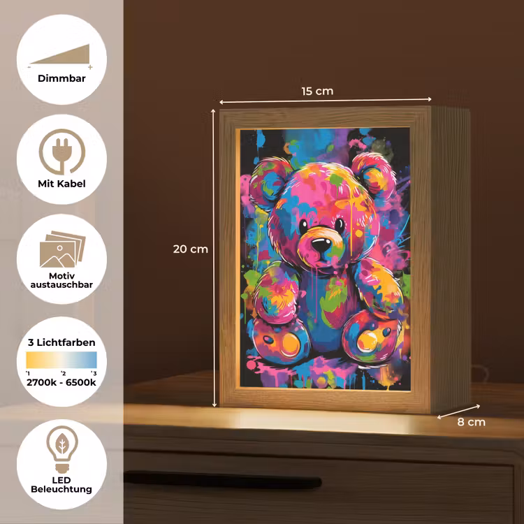 Beer - Verf - Kleurrijk - Knuffeldier Light Box met kabel (Kinderlampje) klein -USP_websiteoverzichtDE