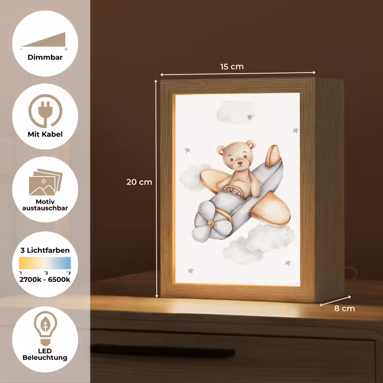 Beer - Vliegtuig - Sterren - Kinderen Light Box met kabel (Kinderlampje) klein -USP_websiteoverzichtDE
