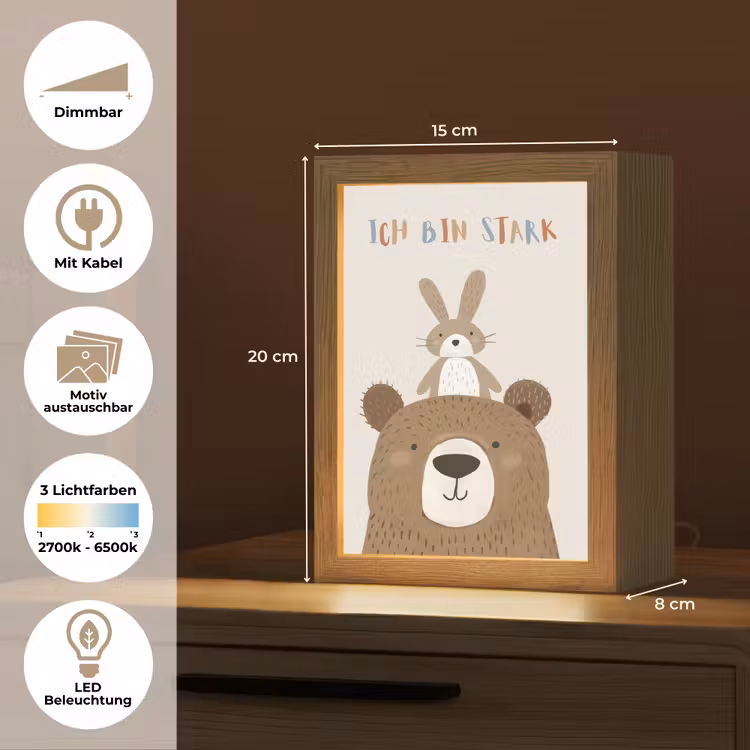 Beer - Konijn - Beige - Dieren - Quote Light Box met kabel (Kinderlampje) klein -USP_websiteoverzichtDE