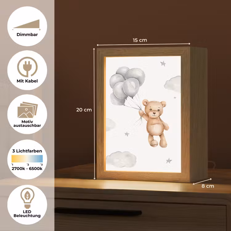 Beer - Ballon - Sterren - Kinderen Light Box met kabel (Kinderlampje) klein -USP_websiteoverzichtDE