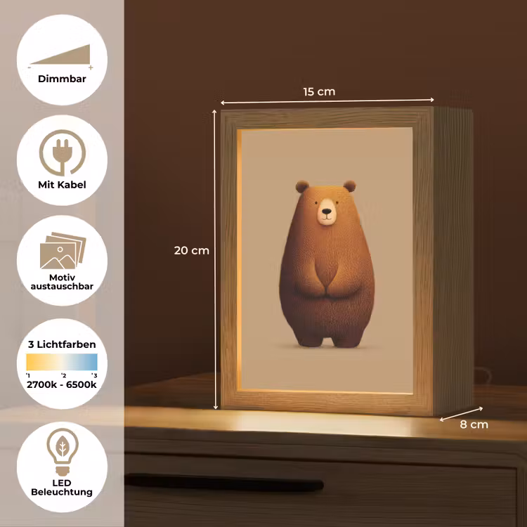 Beer - Minimalistisch - Bruin Light Box met kabel (Kinderlampje) klein -USP_websiteoverzichtDE