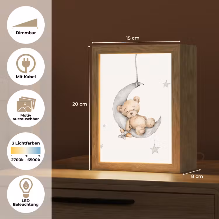 Beer - Maan - Sterren - Kinderen Light Box met kabel (Kinderlampje) klein -USP_websiteoverzichtDE