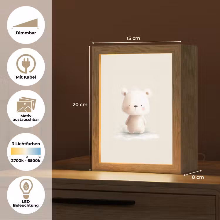 Beertje - Sneeuwvlokje - Wit - Pluizig Light Box met kabel (Kinderlampje) klein -USP_websiteoverzichtDE