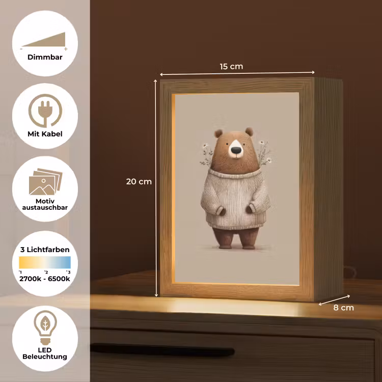 Beer - Witte bloemen - Knus Light Box met kabel (Kinderlampje) klein -USP_websiteoverzichtDE