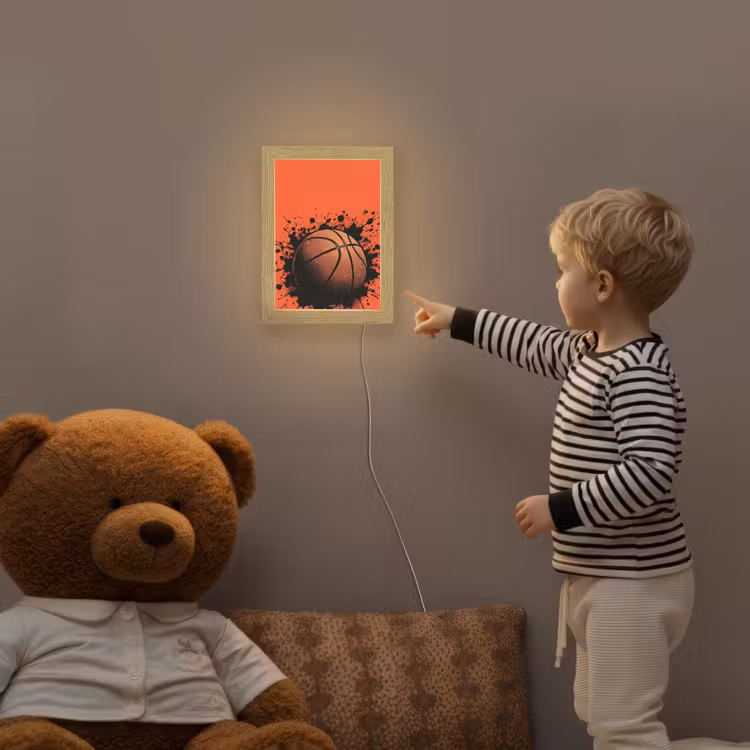 Basketbal - Verf - Sport - Oranje Light Box met kabel (Kinderlampje) klein -sfeer4a_kind