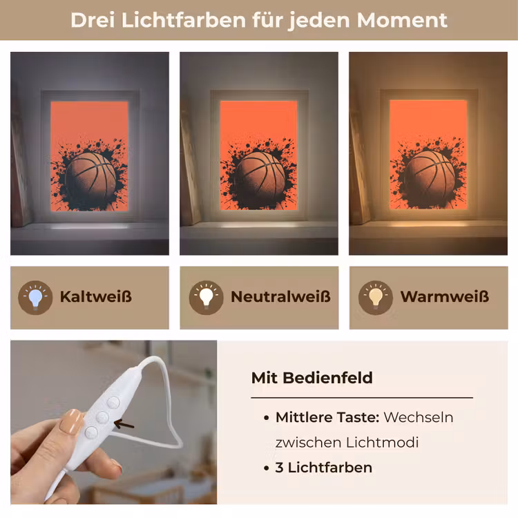 Basketbal - Verf - Sport - Oranje Light Box met kabel (Kinderlampje) klein -USP_lichtkleurDE