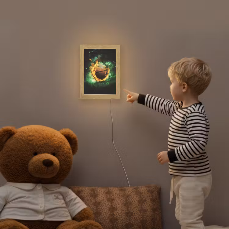 Basketbal - Vuur - Vlammen - Groen Light Box met kabel klein -sfeer4a_kind