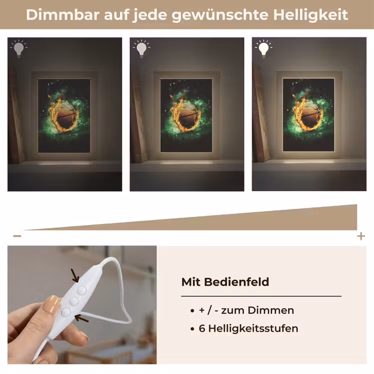 Basketbal - Vuur - Vlammen - Groen Light Box met kabel klein -USP_dimbaarDE