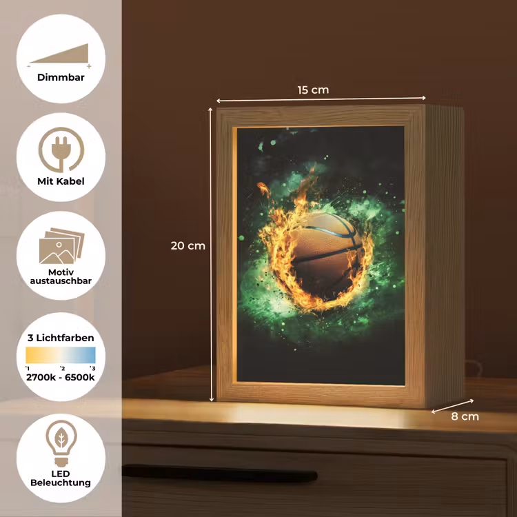 Basketbal - Vuur - Vlammen - Groen Light Box met kabel (Kinderlampje) klein -USP_websiteoverzichtDE
