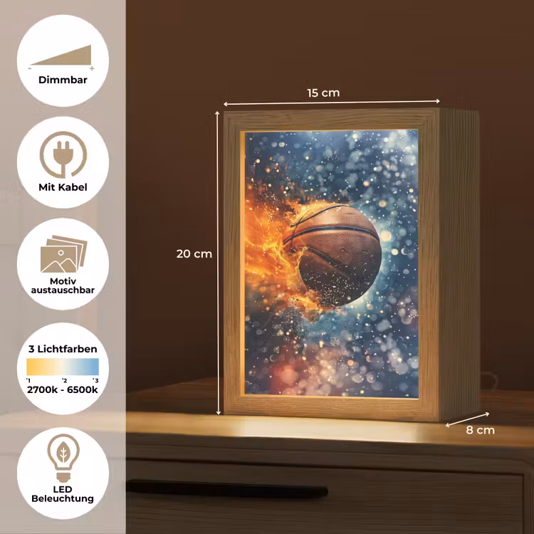 Basketbal - Vuur - Sport - Blauw - Oranje Light Box met kabel (Kinderlampje) klein -USP_websiteoverzichtDE
