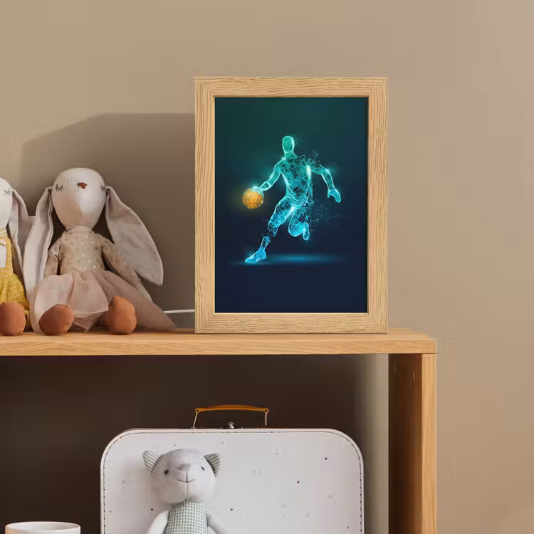 Basketbalspeler - Digitaal - Groen - Blauw Light Box met kabel klein -sfeer2_kind
