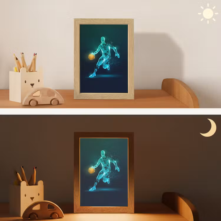 Basketbalspeler - Digitaal - Groen - Blauw Light Box met kabel klein -sfeer3_kind