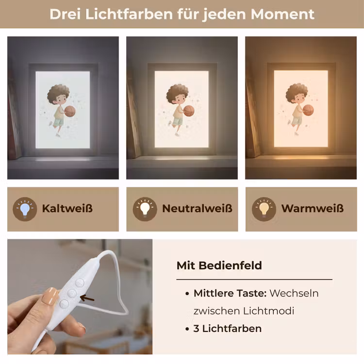 Beige - Jongen - Basketbal - Stippen Light Box met kabel klein -USP_lichtkleurDE
