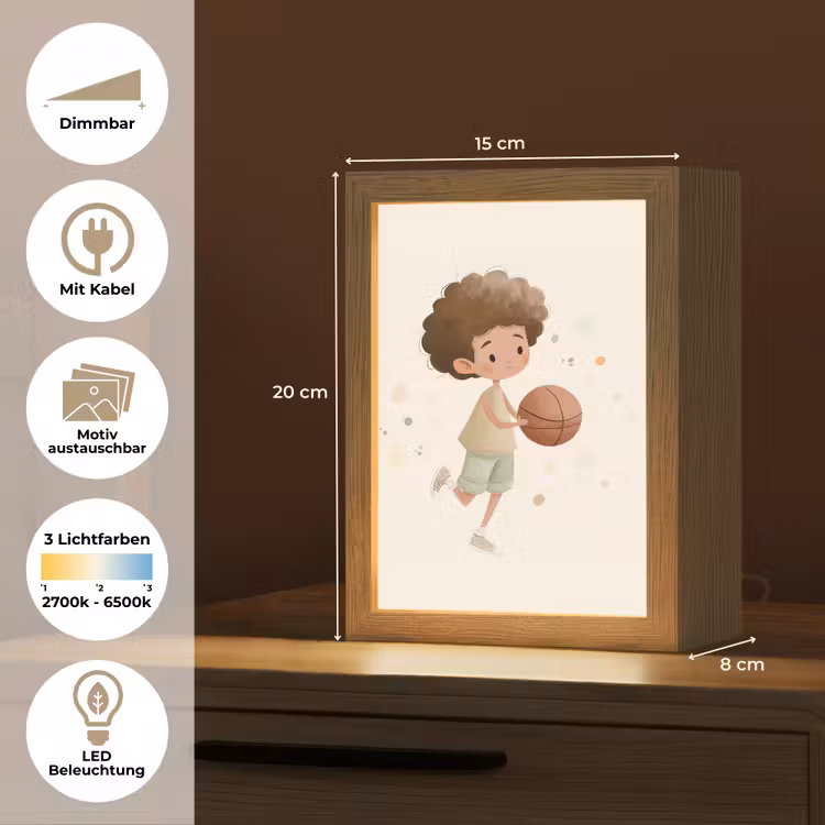 Beige - Jongen - Basketbal - Stippen Light Box met kabel (Kinderlampje) klein -USP_websiteoverzichtDE