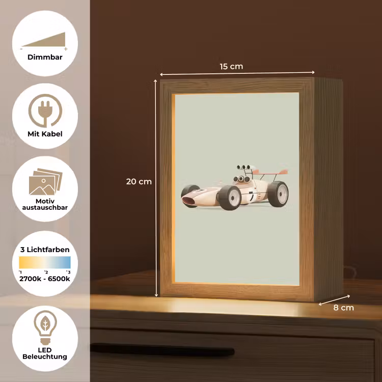 Beige - Raceauto - Groen Light Box met kabel (Kinderlampje) klein -USP_websiteoverzichtDE