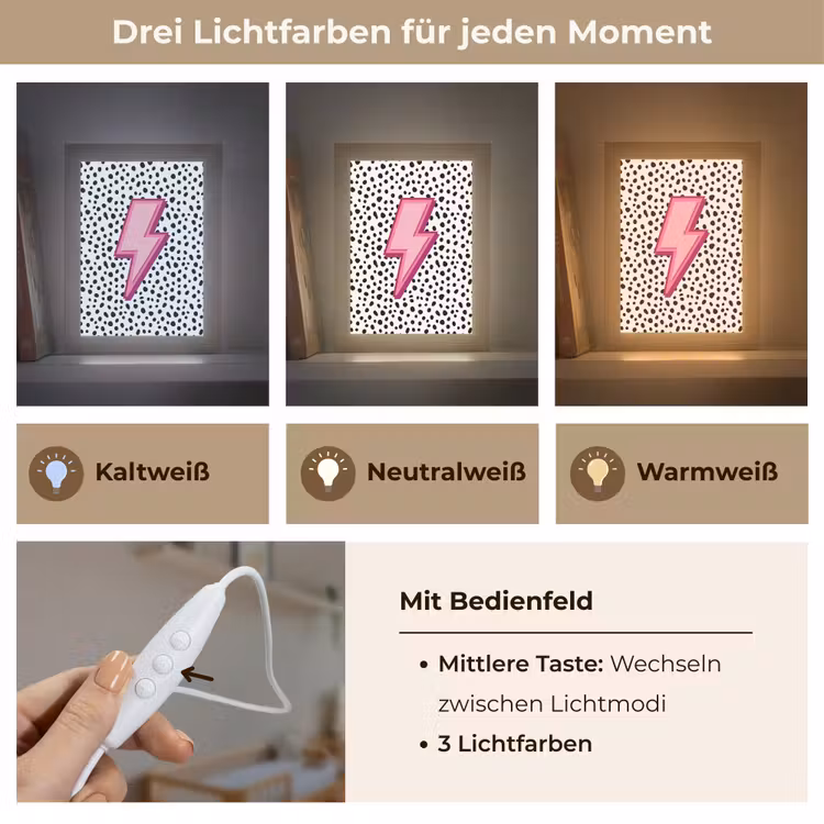 Bliksem - Roze - Stippen Light Box met kabel (Kinderlampje) klein -USP_lichtkleurDE