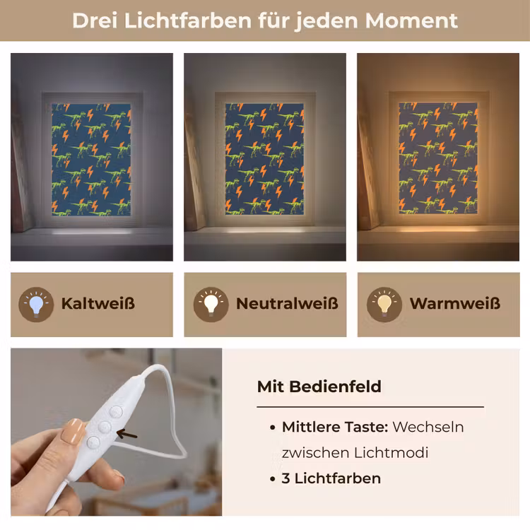 Bliksemschichten - Oranje - Dinosaurussen Light Box met kabel klein -USP_lichtkleurDE